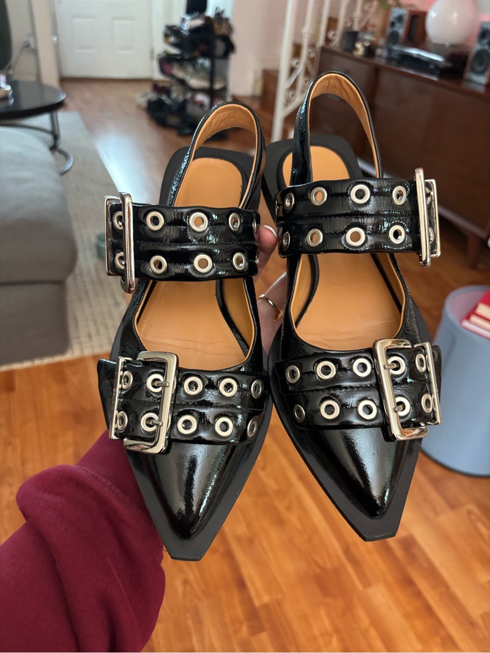 Ganni Patent Buckle Slingback Flats